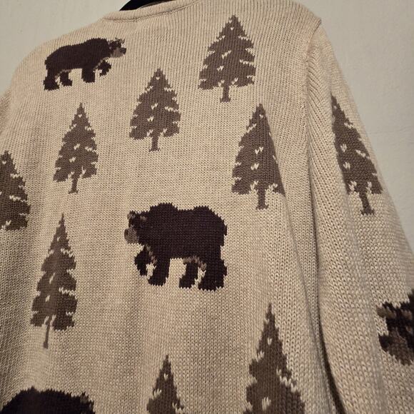 Vintage 90s Christopher Banks Bear Tree Knit Cardigan Sweater Womens LG Cabin - Picture 9 of 11